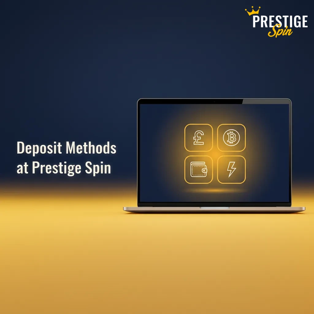 Prestige Spin deposit steps in the UK: login to cashier, choose payment method, enter amount, confirm, balance updates.