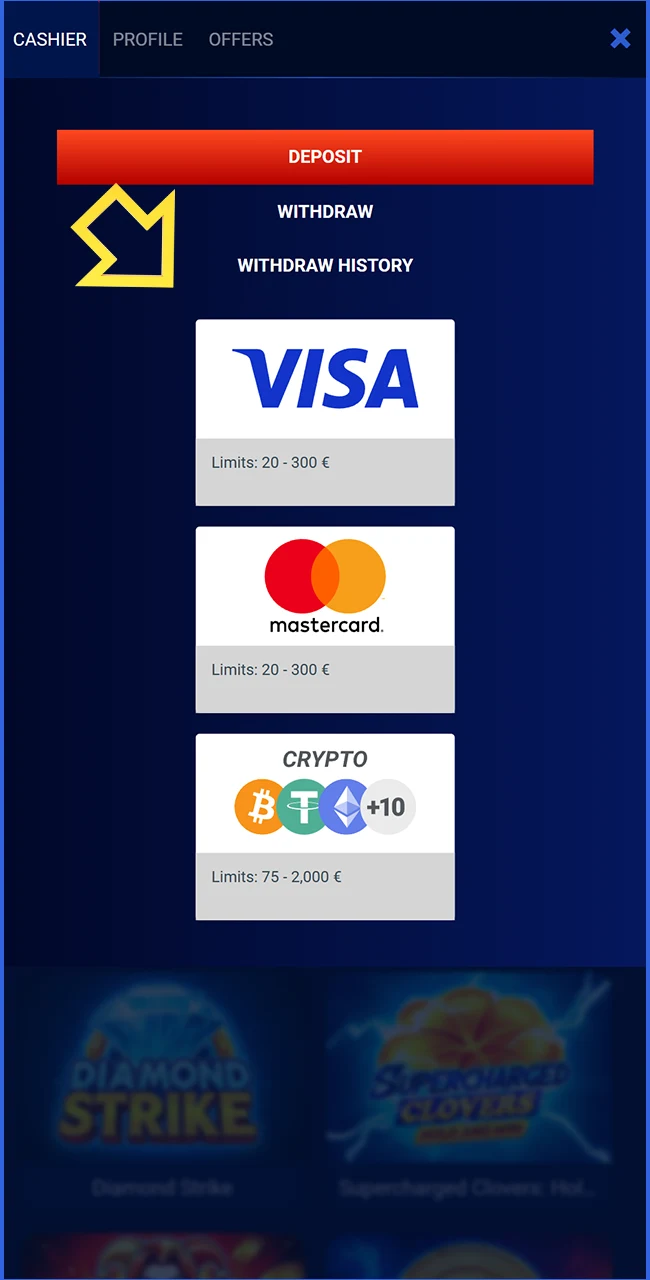Choose your preferred banking option on the Prestige Spin website United Kingdom.