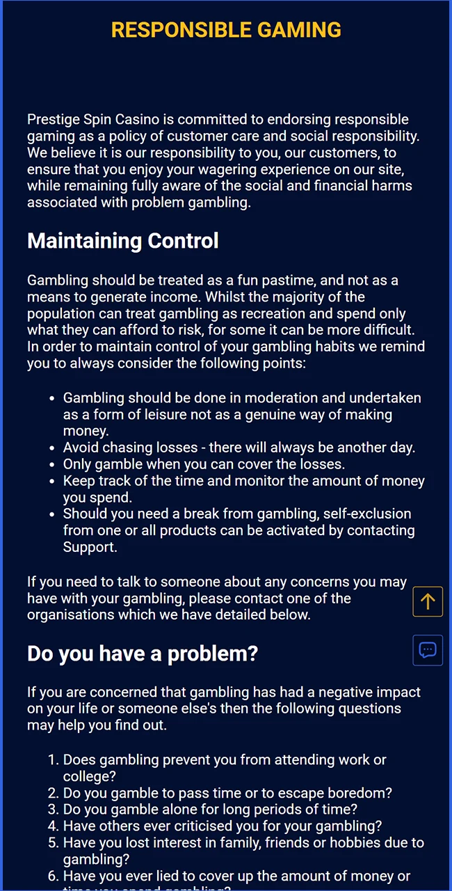 Set your wagering limits on the official Prestige Spin website today.